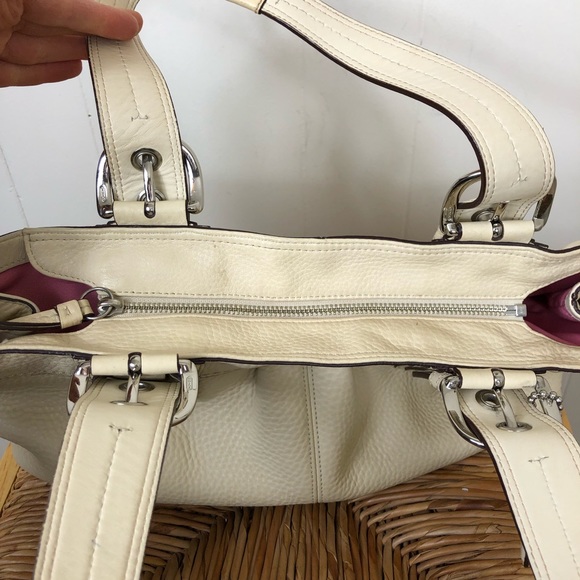Coach Ivory Pebbled Pleated Leather Shopper Tote - Picture 9 of 11